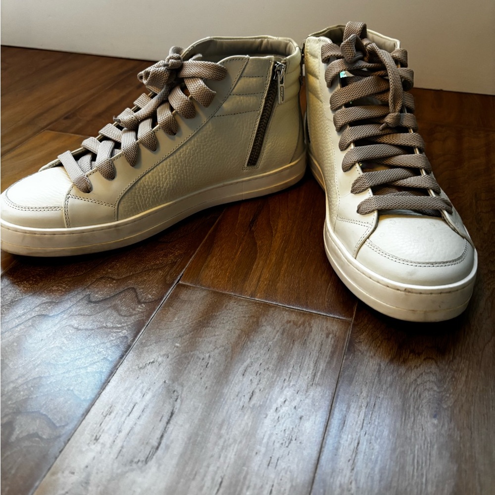 P448 Skate High-Top Sneakers white, iridescent tongue, pink laces EU 40 9.5 - Picture 5 of 5